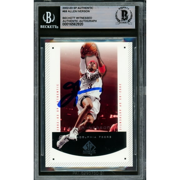 Allen Iverson Autographed 2002-03 SP Authentic Card #68 Philadelphia 76ers Beckett BAS Witnessed #16562920
