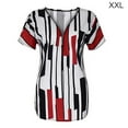 thumbnail image 1 of T-shirt pour Femme à Col en V à Rayures Haut à Manches Courtes Haut Ajusté à Fermeture Éclair Blouse Ajustée, Rouge, TTG, 1 of 5