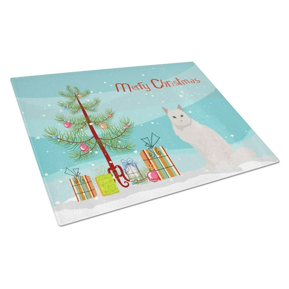 Carolines Treasures CK4757LCB Chantilly Tiffany Cat Merry Christmas Glass Cutting Board Large, 12H x 16W, multicolor