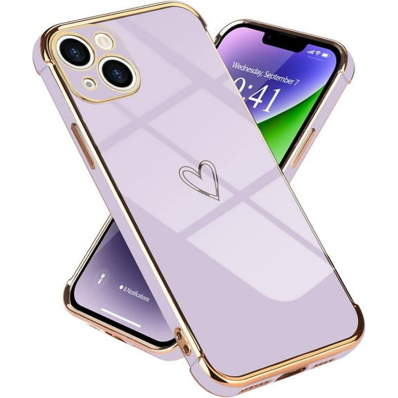 ZUKKASHAN for iPhone 14 Case Cute Girls Silicone Heart Pattern Design Cases Fashion Plating Edge Ultra Thin Shockproof Protective Bumper Phone Case for iPhone 14
