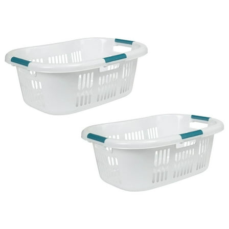 Rubbermaid Hip Hugger Laundry Basket FG299787WHT 3 Handle 1.5 Bushel 2 Pack
