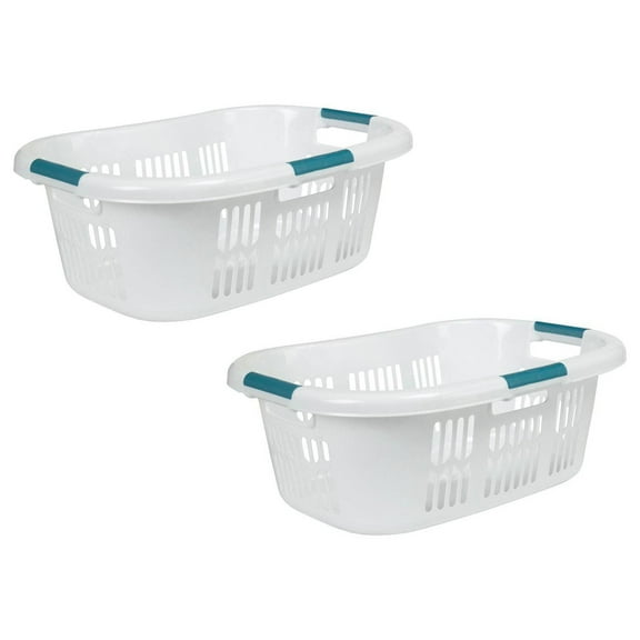 Rubbermaid Hip Hugger Laundry Basket FG299787WHT 3 Handle 1.5 Bushel 2 Pack