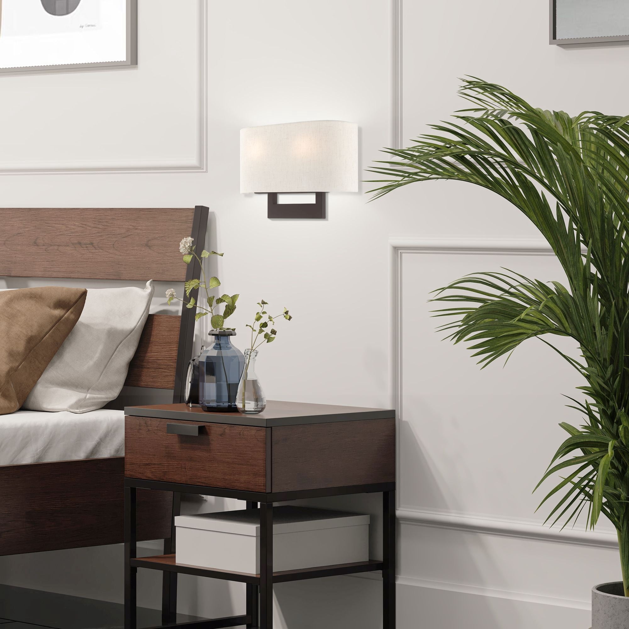 Livex Lighting 2-Light Contemporary Metal & Fabric Wall Sconce in Bronze
