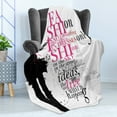 thumbnail image 4 of Eiffel Tower Soft Flannel Fleece Throw Blanket, Woman in Paris in Autumn Inspirational Words Vogue Theme Art Print, Cozy Plush for Indoor and Outdoor Use, 70" x 90", Black Pink, by Ambesonne, 4 of 5