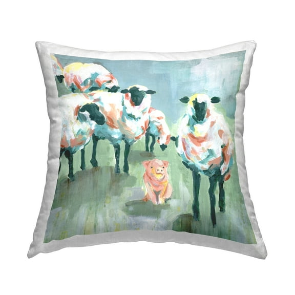 Stupell Industries Piglet in Flock of Sheep Adorable Farm Animal Country Green,18 x 7 x 18 Decorative Pillows
