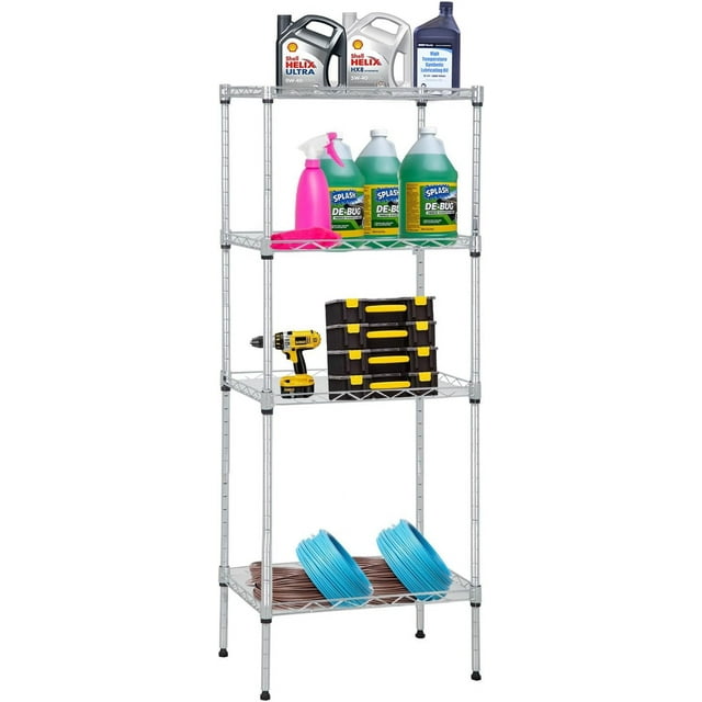 FDW Metal Shelving Storage Shelves Garage Shelving 4-Tier Adjustable Shelf 600 Lbs Total Bearing Capacity Multi-Functional Durable Easy, Chrome