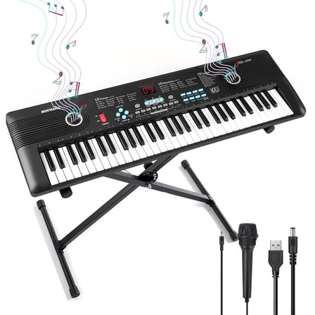 TIANLAIMEI 61 Keys Electric Digital Piano 100 Tones Eectric Keyboard Built-in Microphone with Stand for Beginners Kids Musical Instruments Gifts, Black