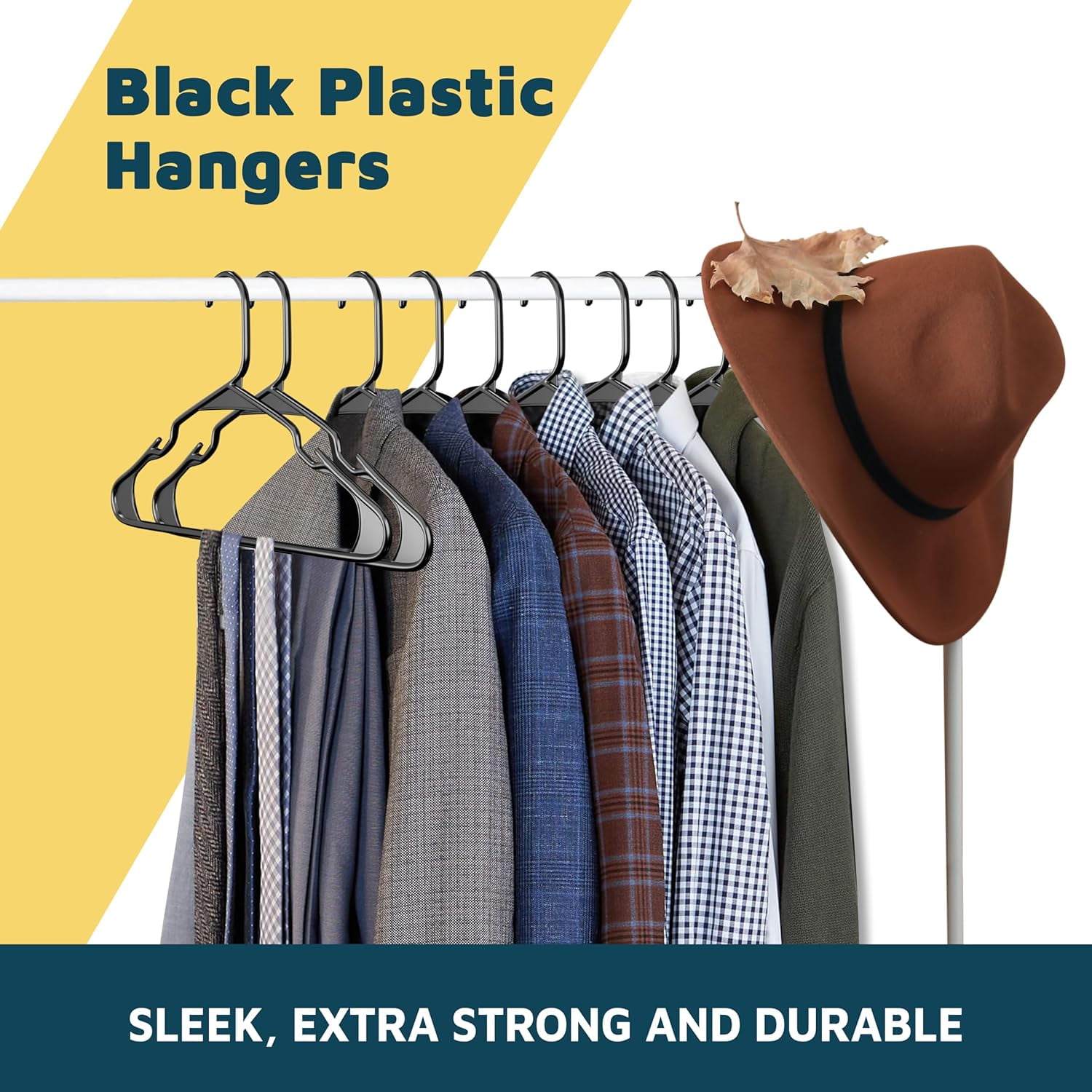 Plastic Clothes Hangers – Heavy Duty Hanger Set, for Organizing Clothes, Dresses, and Coat, Holds Up to 5 lbs, Space-Saving Hangers with Non-Slip Shoulder Grooves, Pack of 10, Black