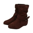 thumbnail image 4 of GUOBIOZIY Women's Fashion Versatile Boots Women'S Winters Flat Leather Belt Buckle Suede Zipper Round Toe Ankle Boots Brown,9.5, 4 of 7