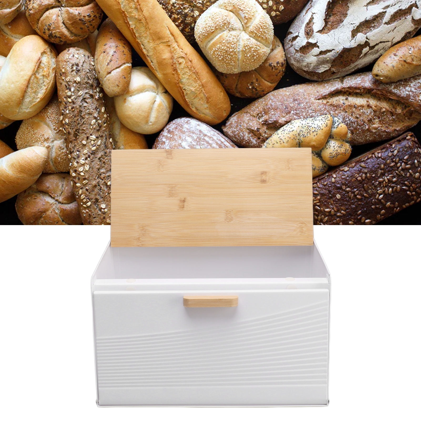 Boîte à Pain En Bois Double Couche Avec Fenêtre Acrylique - Grand Rangement Cuisine 36,5x24x34cm