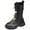 Black, variant on Girls Combat Boots Pearl Strap Lace up Chunky Non Slip Mid Calf Riding Booties Trendy Fall Dress Long Motorcycle Boots White 3 Big Kids