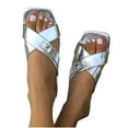 thumbnail image 4 of Summer Slippers for Women Footbed Open Toe Slip-On Casual Comfort Flat Sandals Slippers for Women Beach Vacation Holiday Daily Fashion Silver 10.5, 4 of 8