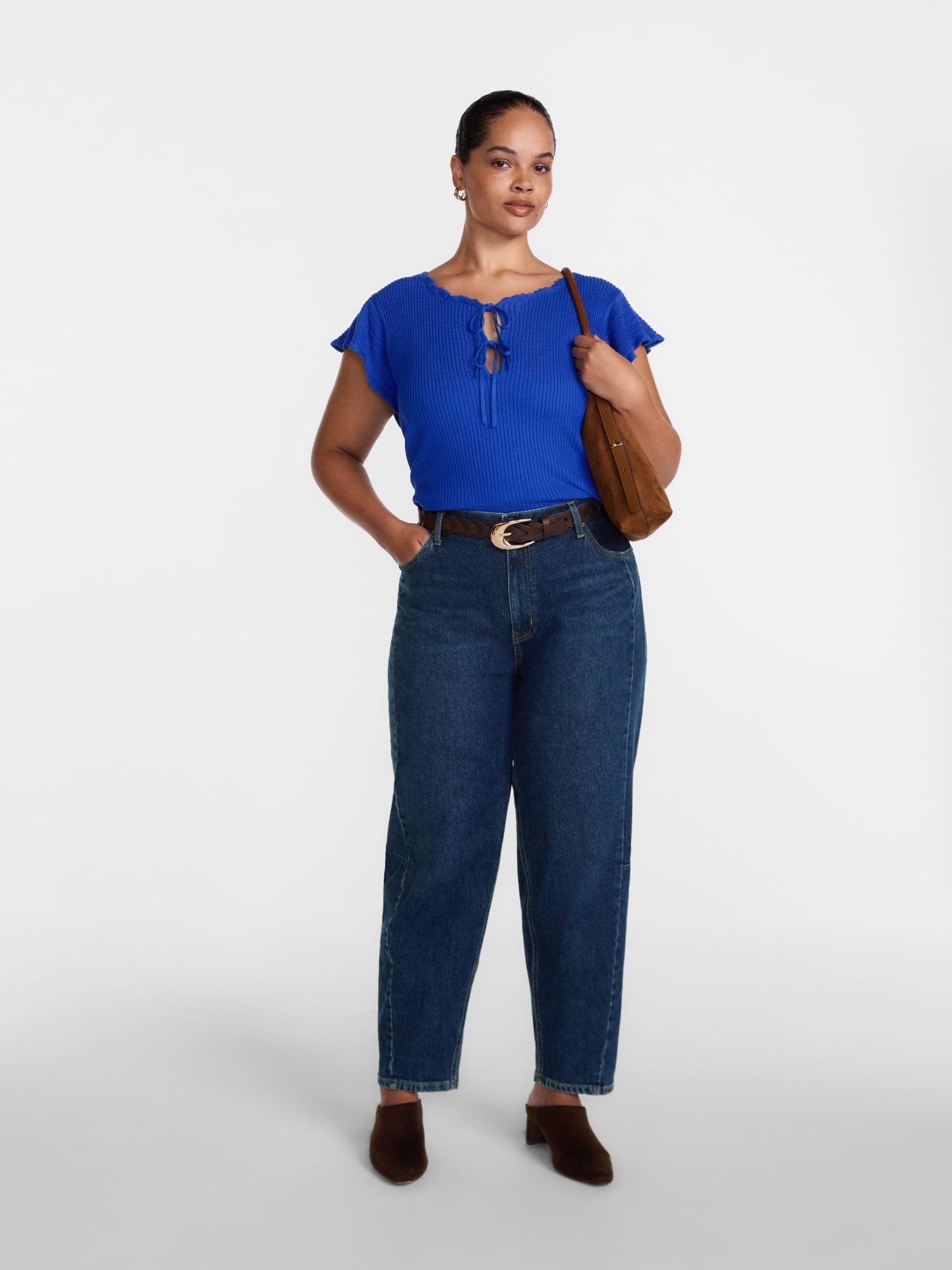 Scenario Women's and Women's Plus High Rise Barrel Jeans, 26", 28" Inseam, Sizes 0-28W