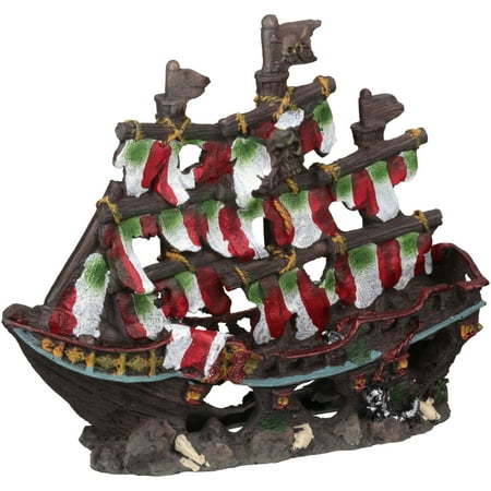 Penn-Plax Deco-Replicas Striped Pirate Ship Aquarium Ornament,