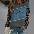 thumbnail image 4 of Roncen Women's Leopard Print Sleeve Pullover, Denim Patch Hoodie, Long Sleeve Casual Crewneck Sweatshirt, 4 of 5