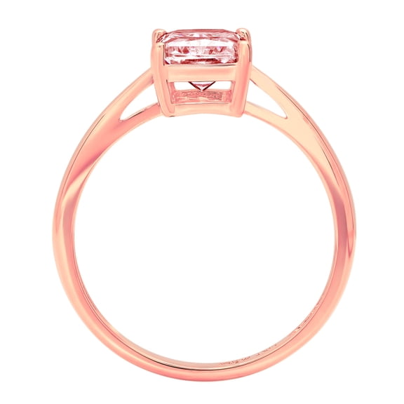 2 ct Emerald Cut Simulated Pink Diamond Solitaire Engagement Ring for Women in 18K Rose Gold