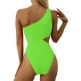thumbnail image 2 of Seyurigaoka Women's Summer Sleeveless Monokini Beach Swimsuit, Solid Color Single Shoulder Hollow-Out Bathing Bodysuit, 2 of 8
