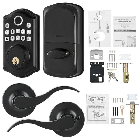KFFKFF Fingerprint Door Lock with 2 Level Handles, Keyless Electronic Keypad Deadboltwith Fingerprint/Keypad Code/Key, Auto Lock, Anti-Peeking Password, Easy Installation with 300 Users
