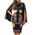 thumbnail image 2 of Mefallenssiah Femmes Casual Col Rond Manches Courtes Imprimés Boutons Robes, 2 of 6