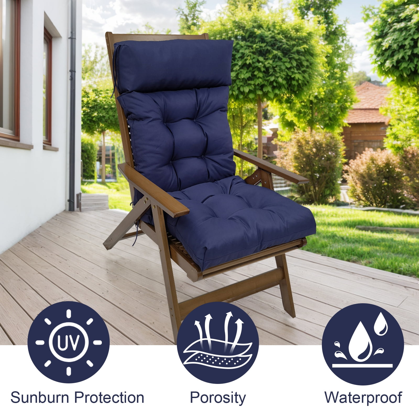 TOPCHANCES Adirondack Chair Cushion, Waterproof Rocking Chair Cushion, Patio Chair Cushions Seat Back Cushion with Ties for Indoor Outdoor Use, 49x21x3 inch, Navy