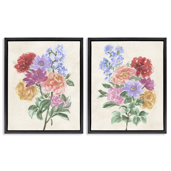 Stupell Industries Spring Blooms on Parchment 2 Piece Black Framed Floater Canvas Set, design by June Erica Vess
