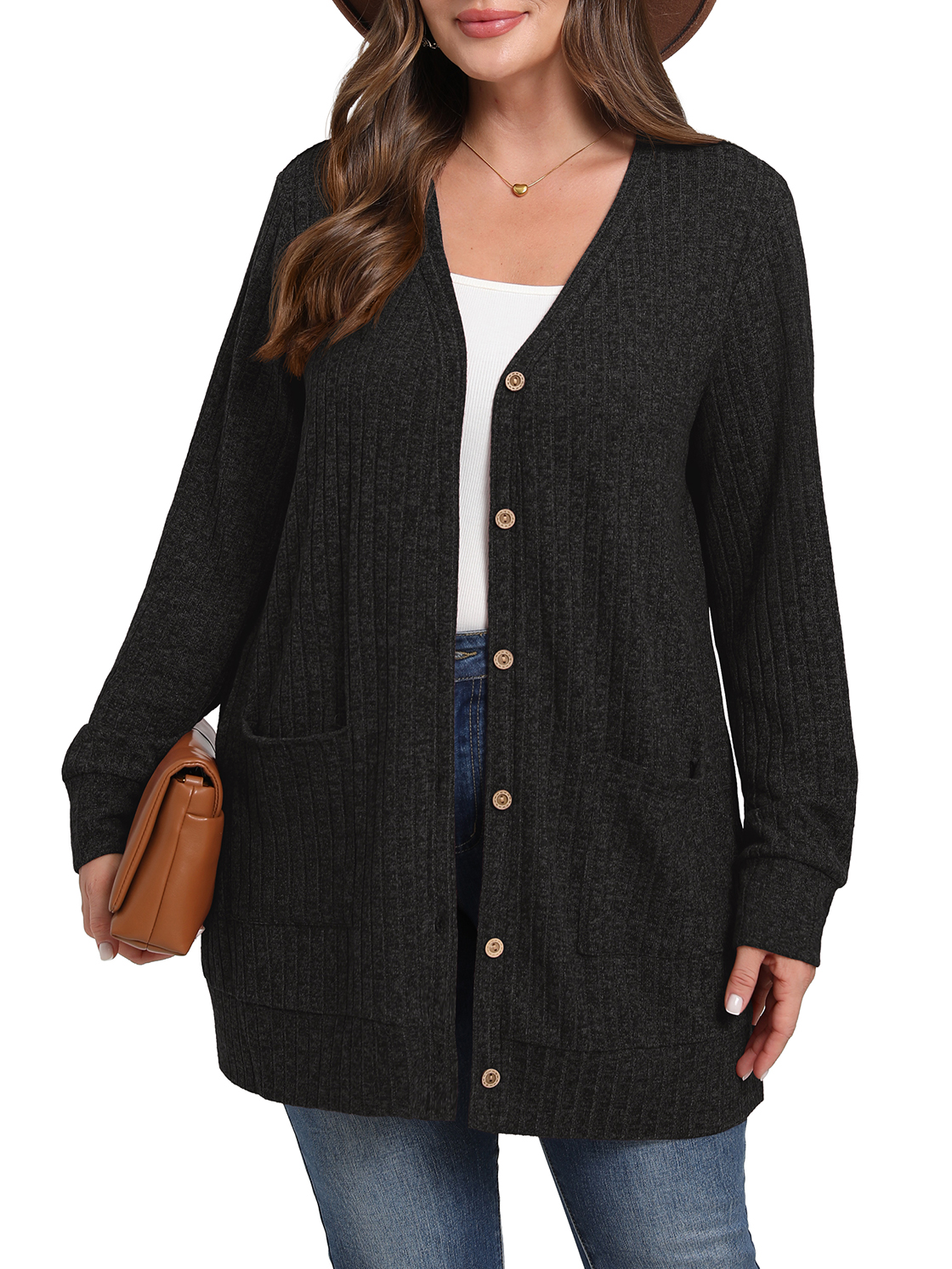 Cueply Women's Plus Size Cardigan Sweater, V-Neck photo 2