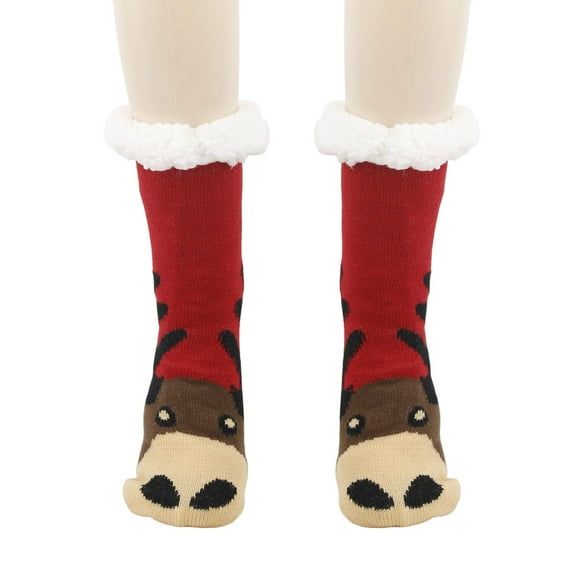 Avrnliq Unisex Christmas Socks for Adults - Acrylic Mid-Calf Socks with Sherpa Cuff, Reindeer Design, Brown - Festive Holiday Stocking Stuffer,Size Free Size
