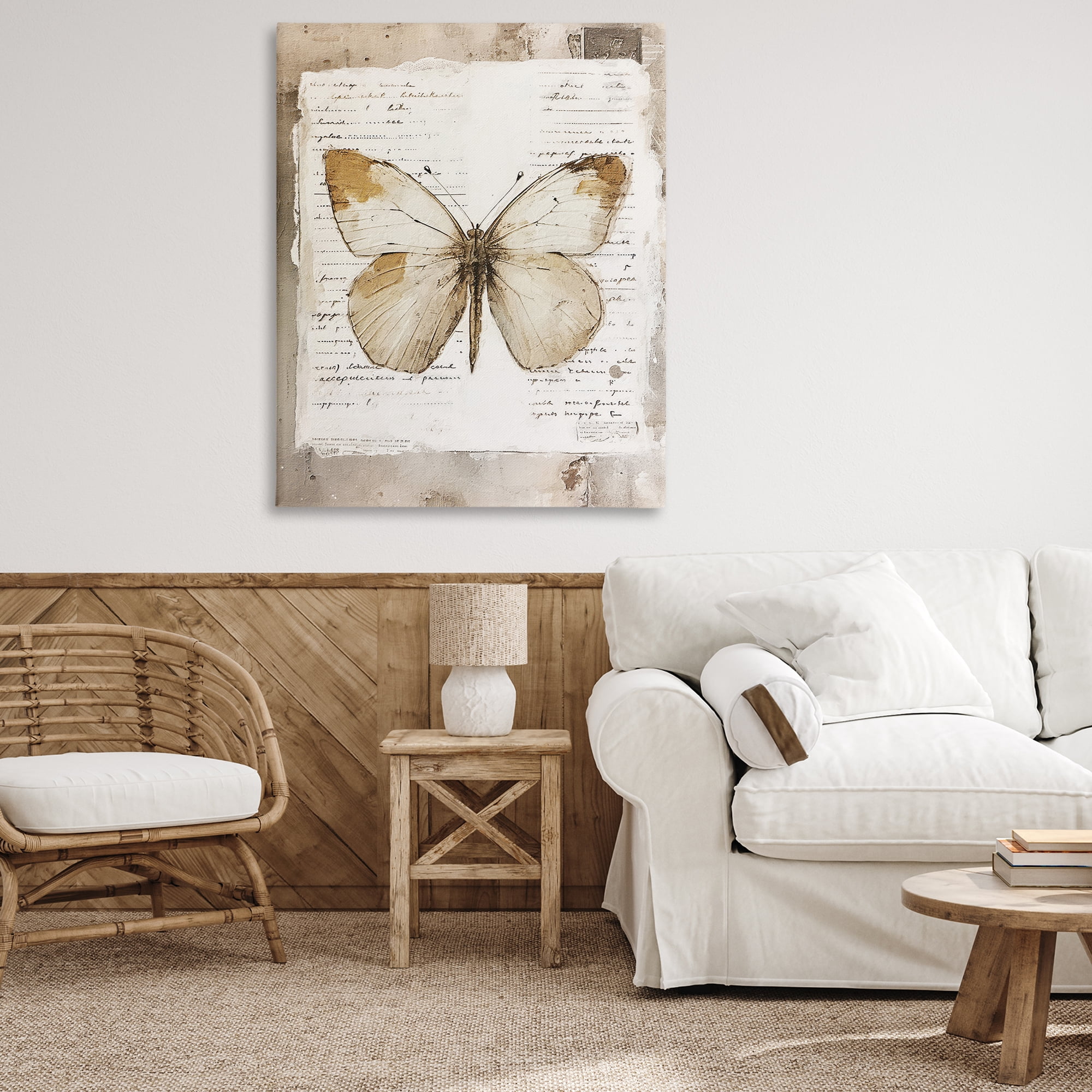 Stupell Industries Rustic Butterfly Collage Animals Painting Wrapped Canvas Art Print Wall Art, 36 x 48