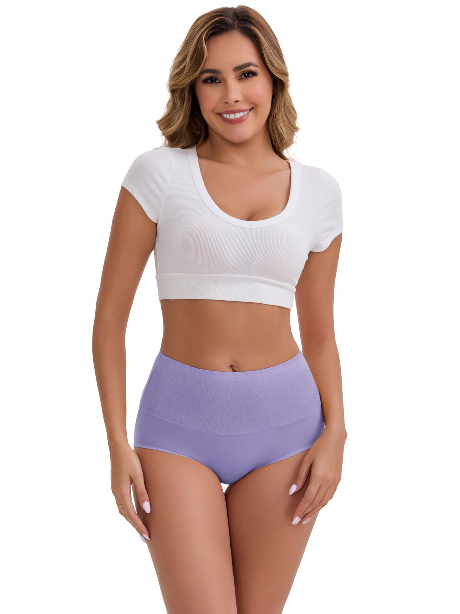 DARING DIVA Women's High-Waisted Underwear 5 Pcs M Apricot, Blue, Purple, Gray, Silver