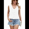 thumbnail image 1 of Camisa de Sin Mangas con Cuello en V, Plisada y Volantes, Holgada, para Mujer, , Talla L, 1 of 7