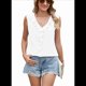 thumbnail image 1 of Camisa de Sin Mangas con Cuello en V, Plisada y Volantes, Holgada, para Mujer, , Talla L, 1 of 7