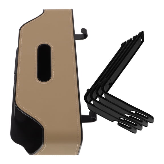 OUNONA Beige Car Back Seat Organizer with Cup Holder, Hanging Tissue Dispenser, and Multi-Compartment Storage