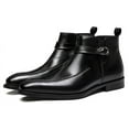 thumbnail image 4 of Santimon Men Single Monks Leather Boots Brogue Dress Boots Chelsea Boots Leisure Ankle Boots Black 7 US, 4 of 8