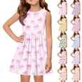 thumbnail image 2 of Grblisyd Girls Dress Summer Coquette Bow Print Sleeveless Ruched Crew Neck A Line Dress for Kids Casual 3-12 Y, 2 of 5