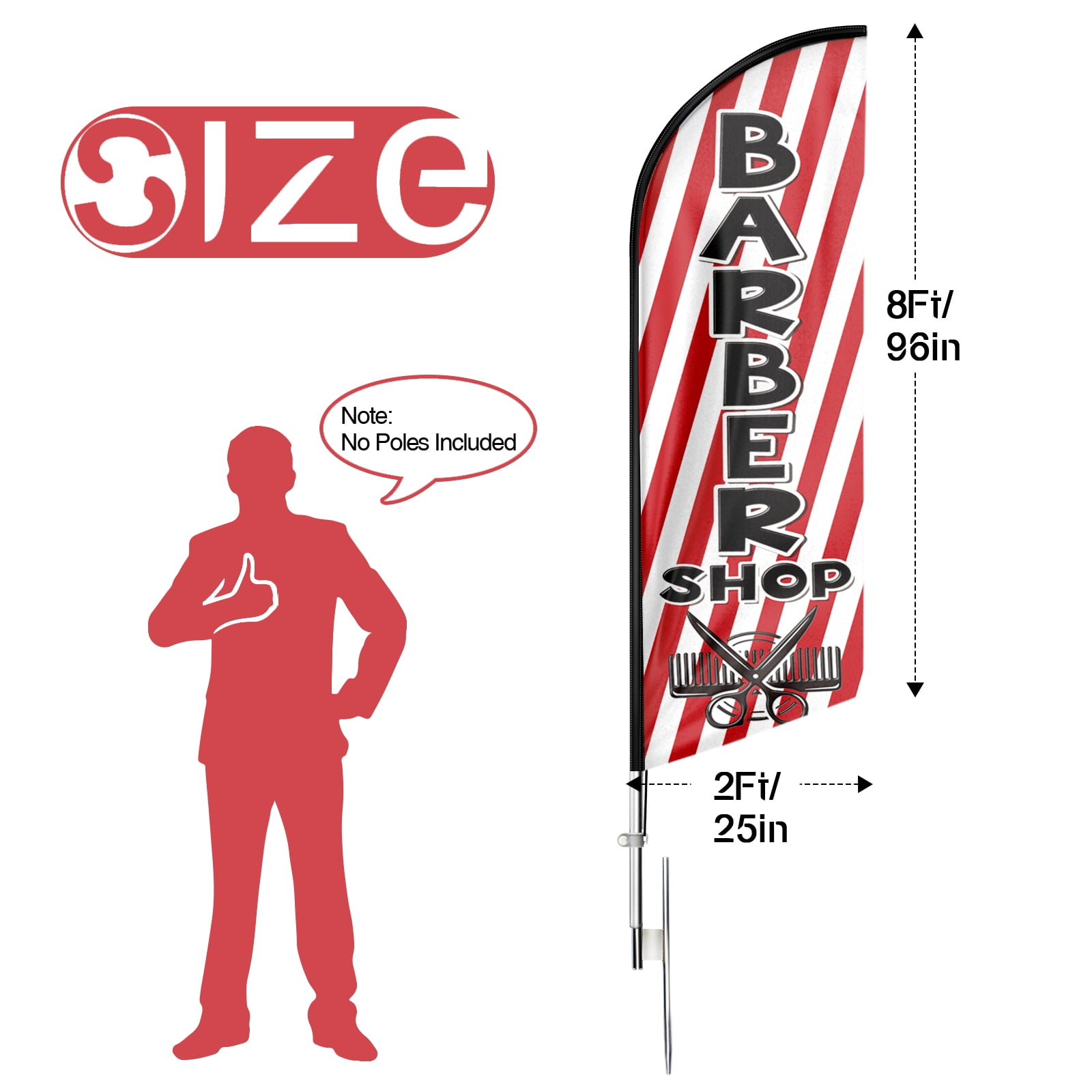 Barber shop Sign Feather Flag,8FT Barber shop outdoor advertising flag, Barber shop Business Sign,Barber shop Swooper Flag（FLAG ONLY）