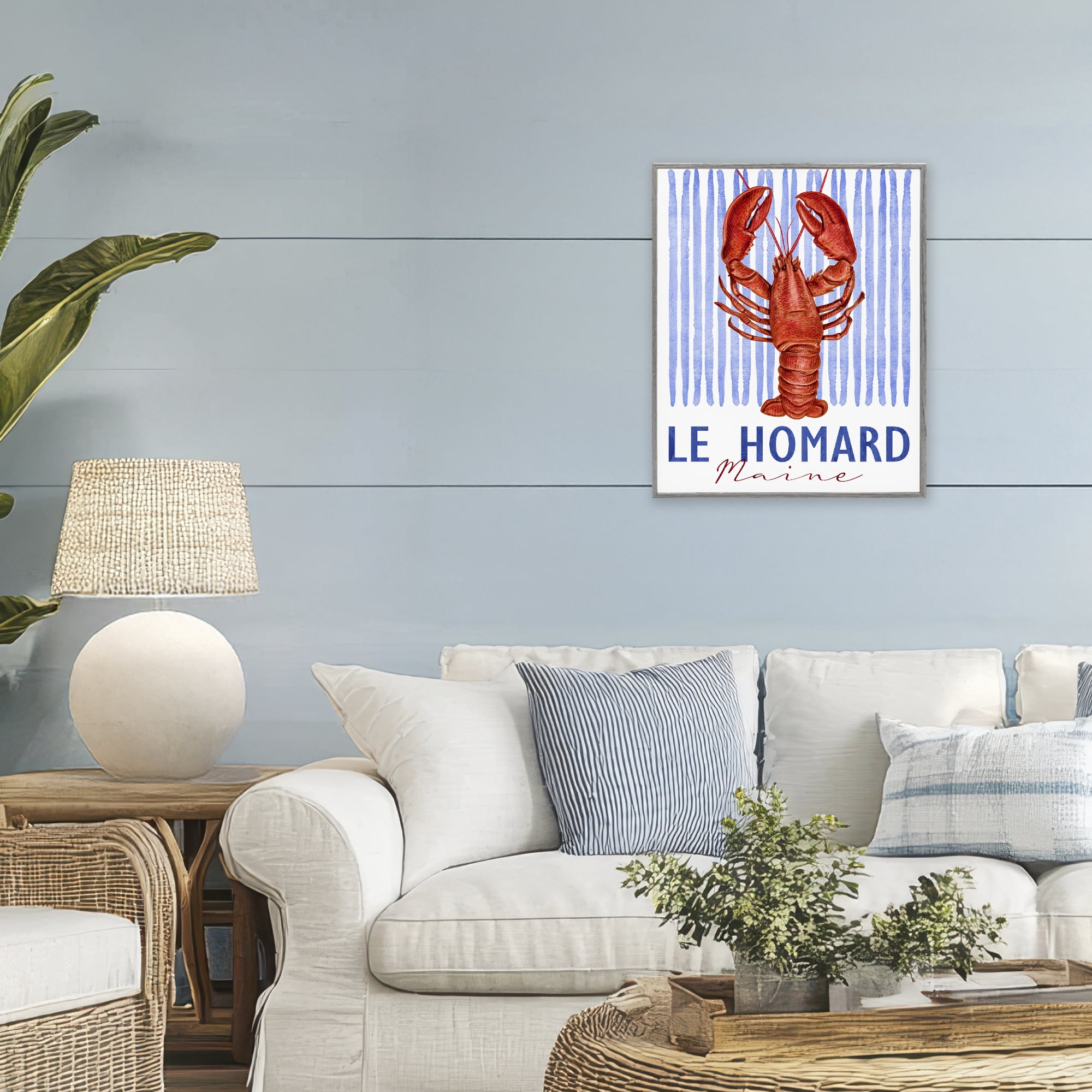Stupell Industries Le Homard Nautical Stripes Gray Framed Giclee Art, design by Kim Allen