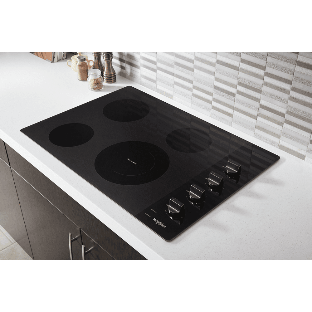 Whirlpool electric ceramic glass cooktop with dual radiant element and hot surface indicator