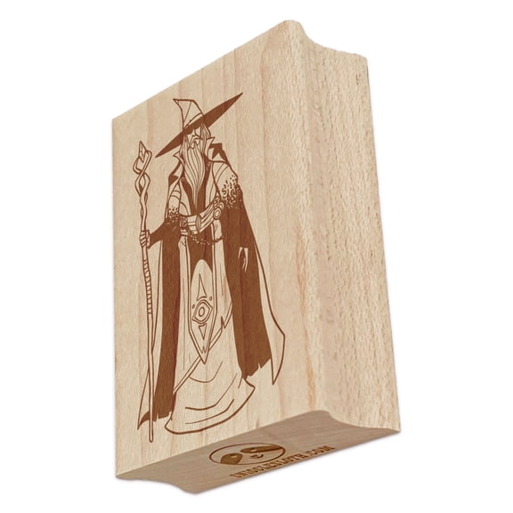Old Wizard Mage with Cape and Staff Rectangle Rubber Stamp Stamping Scrapbooking Crafting - Small 1.7in
