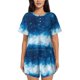 thumbnail image 1 of Balery Blue Glitter Sparkles Conjunto de Pijama para Mujer con Estampado, Dos Piezas de Manga Corta y Shorts, Ropa de Dormir Suave con Cuello Redondo y Bolsillos-Large, 1 of 6