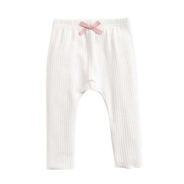 Odeerbi 0-4 Años Niños Niñas Pantalones de Pijama de Algodón Pantalones Térmicos de Punto Elástico Pantalones Largos Para Dormir Invierno Color Sólido Leggings