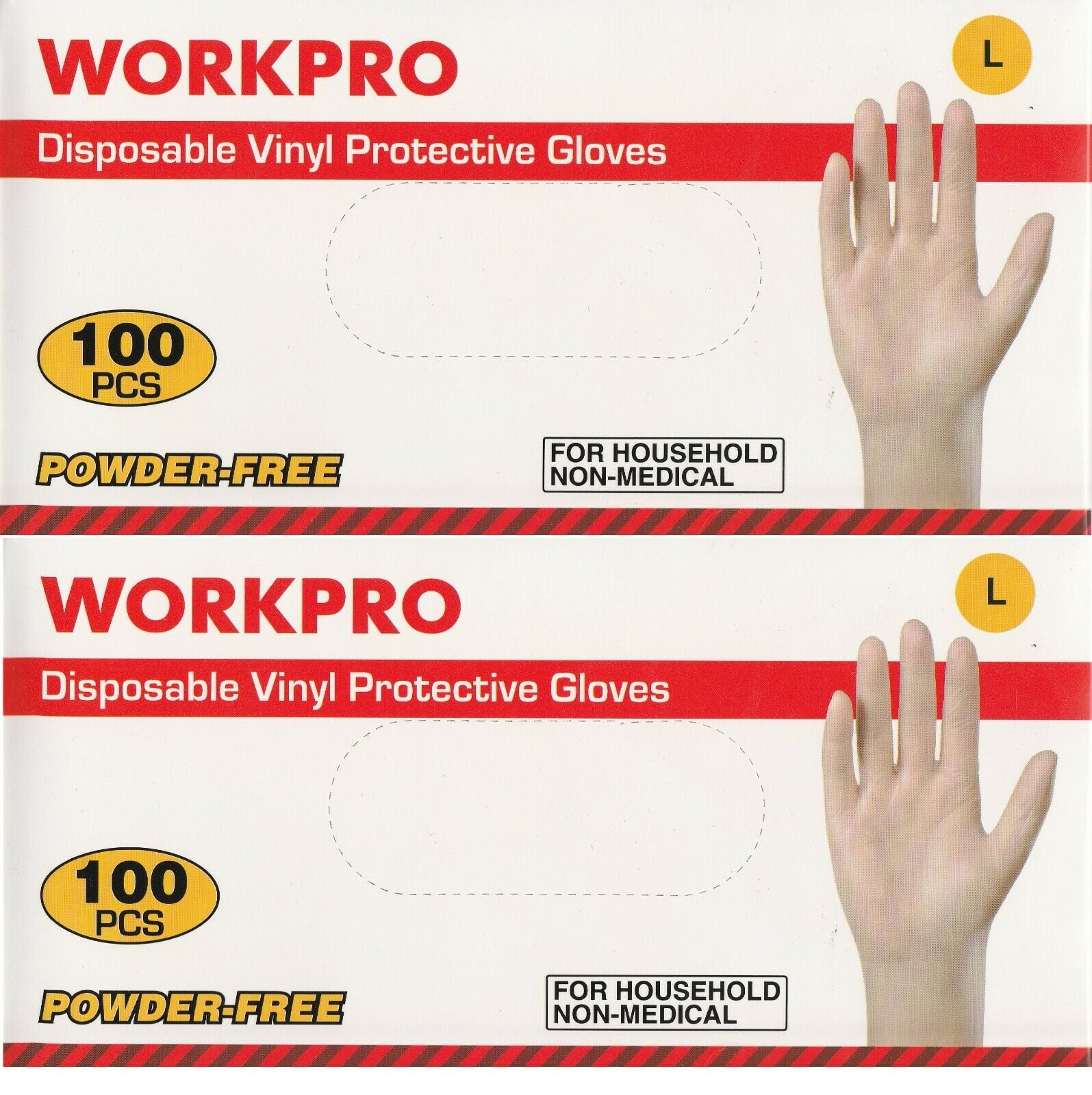 2 Pack - WorkPro Disposable Vinyl Protective Gloves Powder-Free Size L - 100 Count/each