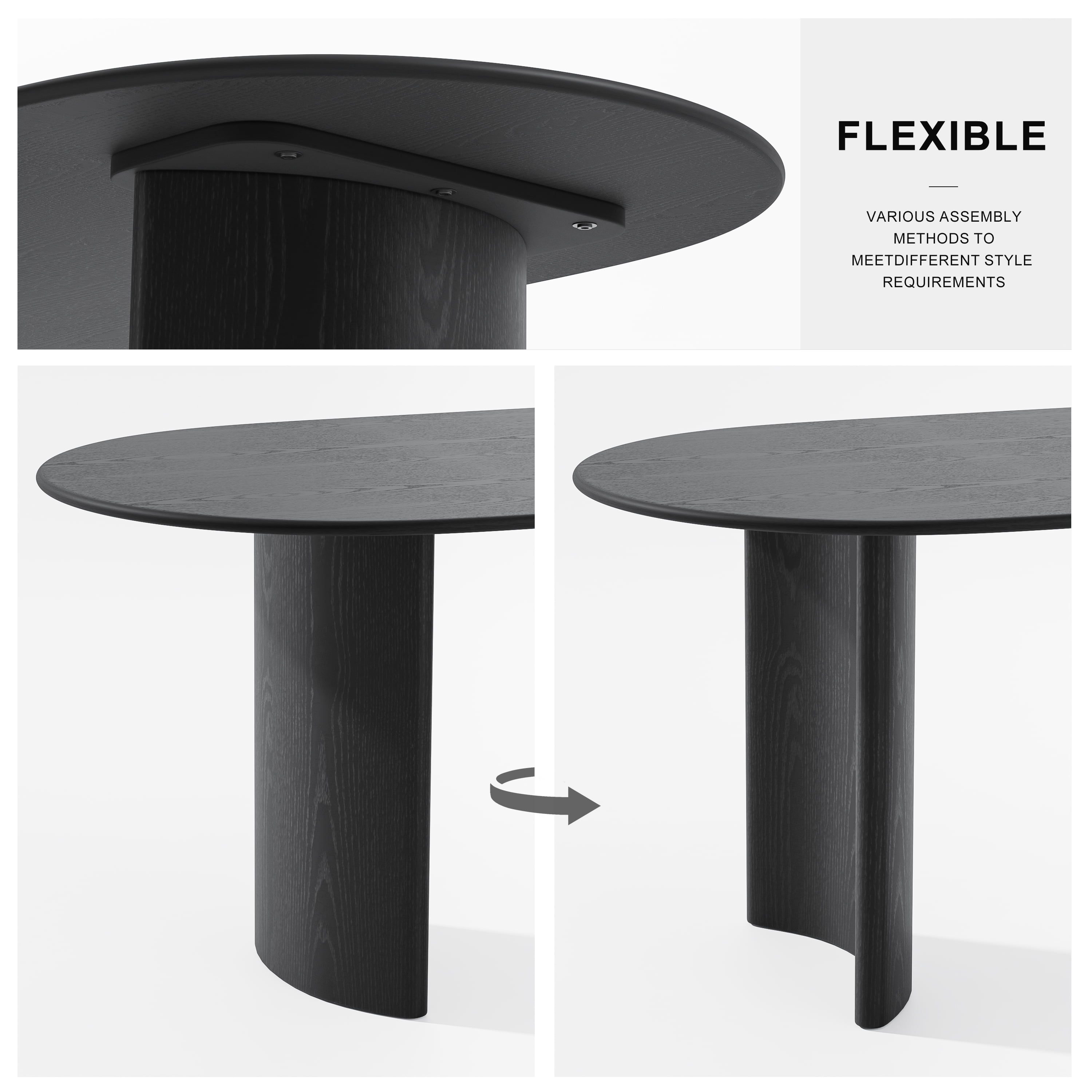 MAYEERTY Modern 79*33.5*30" Oval Black Dining Table with Arc - shaped Legs, Seats 6