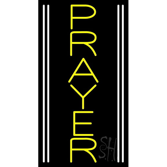 Vertical Yellow Prayer LED Neon Sign 24" Tall x 13" Wide - inches Black Square Cut Acrylic Backing, with Dimmer - Premium built indoor Sign for Home décor, Event, Religious place, Store interior.