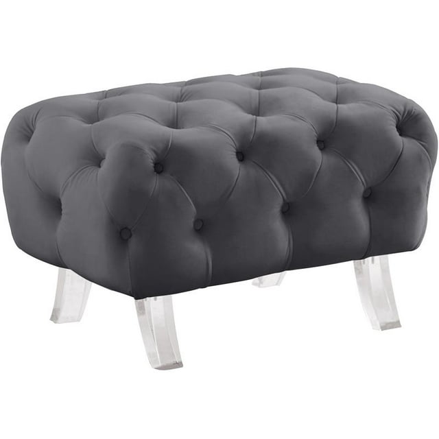 Meridian Furniture Crescent Grey Velvet Ottoman