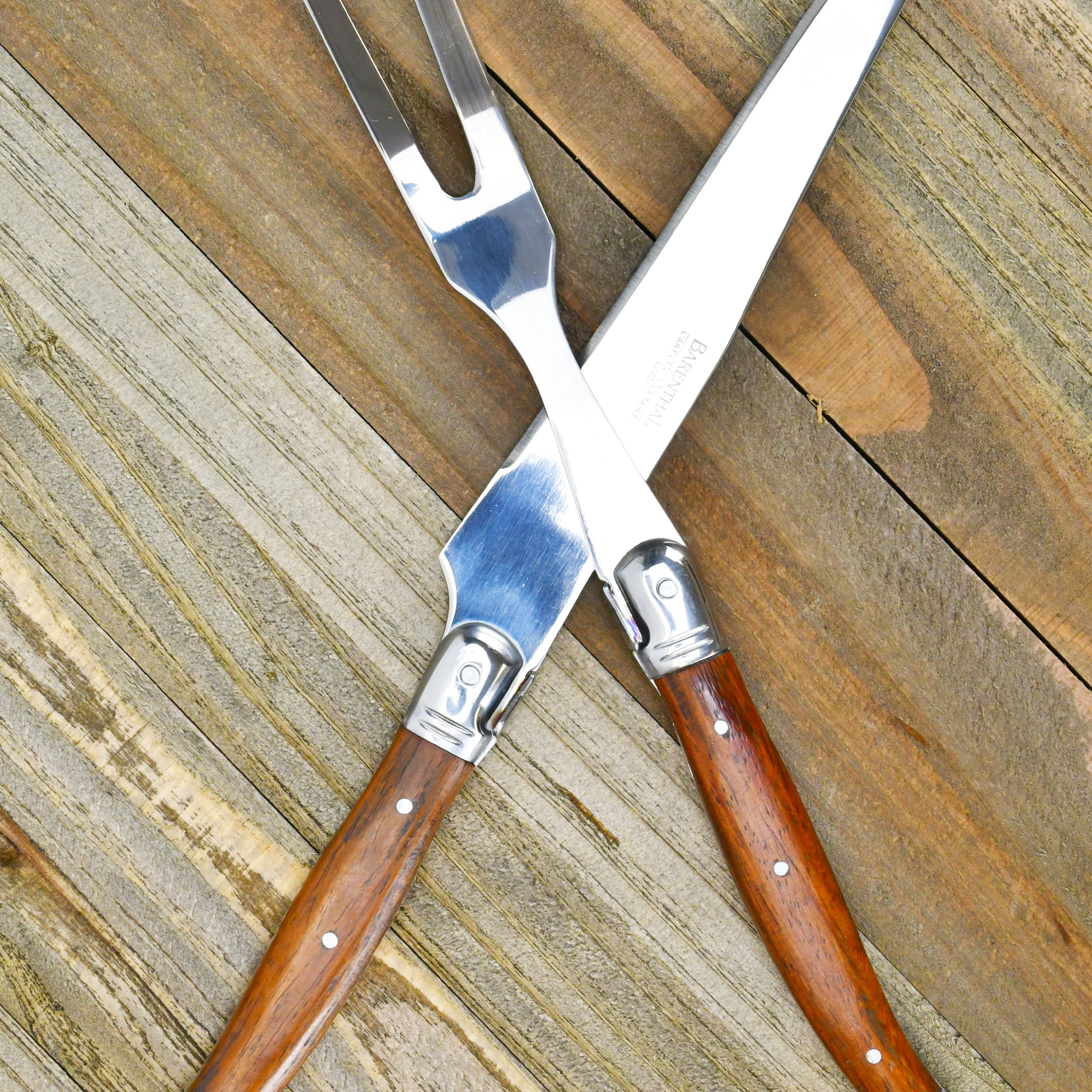Barenthal Laguiole Inspired 2-pc. Stainless Steel Carving Fork and Knife Set with Natural Wood Handles
