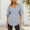 thumbnail image 2 of Lenpel Hoodies for Women Trendy Summer Short Sleeve V Neck Curved Hem Pullover Tunic Tops Loose Casual Blouses, 2 of 6