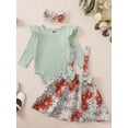 thumbnail image 3 of FEORJGP Toddler Baby Girl 3Pcs Outfits 0 3M 6M 12M 18M Infant Solid Crew Neck Jumpsuits Ribbed Long Sleeve Rompers Floral/Strawberry Print Suspender S Casual Cute Clothes Set for Spring Fall, 3 of 6