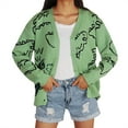 thumbnail image 2 of Women Cartoon Dinosaur Button Cardigan Cute Slouchy Jacquard Knit Long Sleeve Open Sweater Coat Green S, 2 of 9