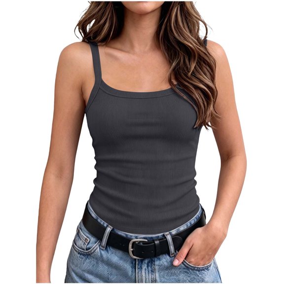 QSAWXQZ Girls' Scoop Neck Camisole Top Straps Sleeveless Ribbed Knit Stretch Soft Summer Casual Tank Top 12-13Years