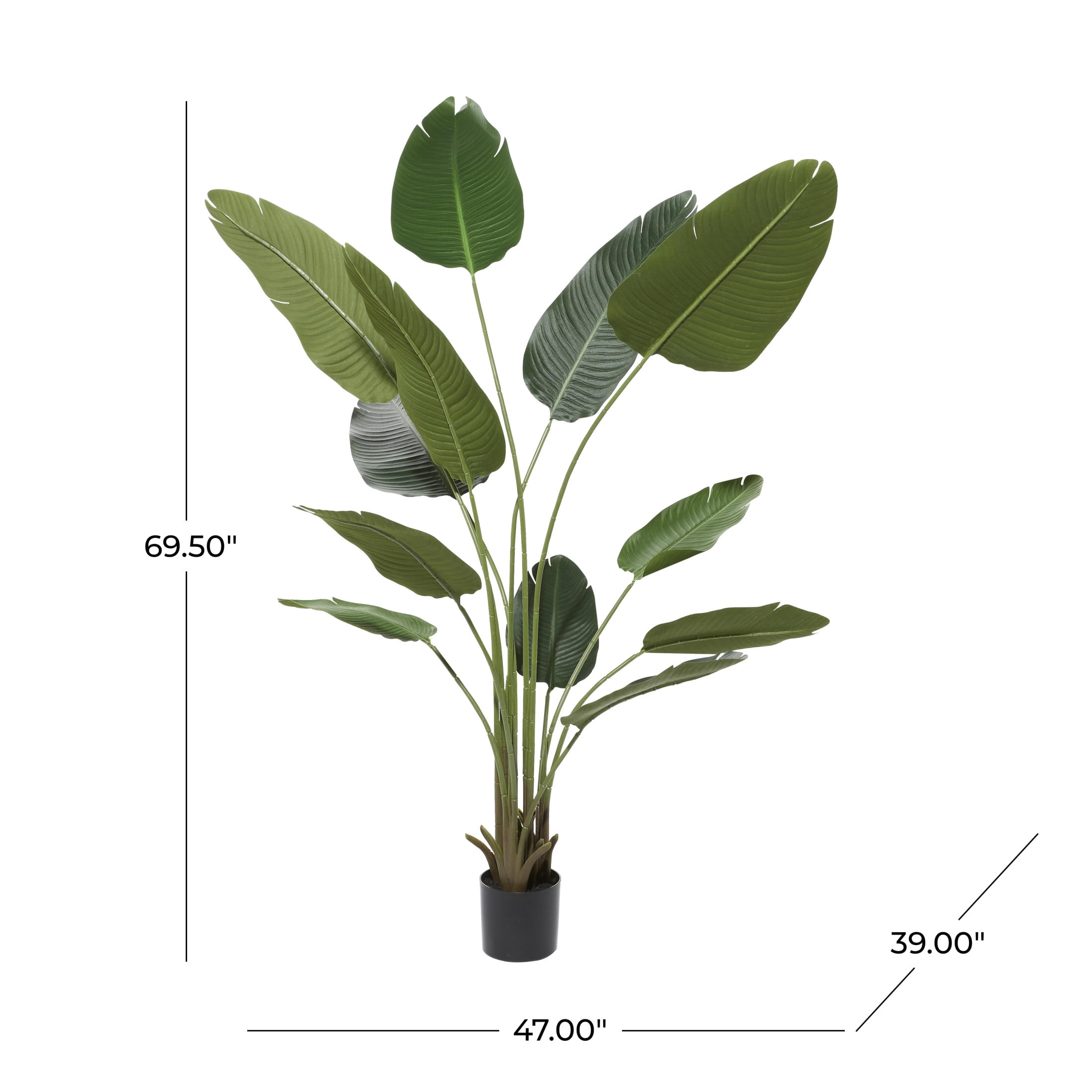 DecMode 70" Tall Artificial Bird of Paradise Plant in Black Plastic Pot